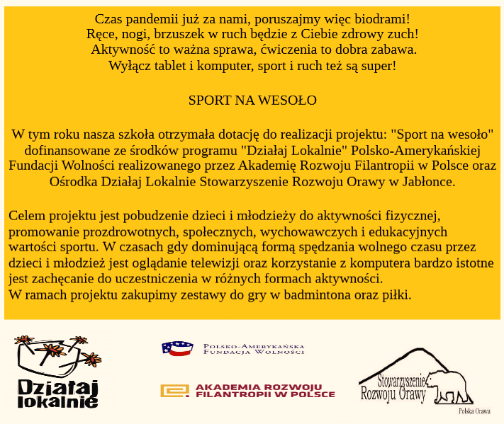 Plakat dotyczący projektu ,, Sport na wesoło".